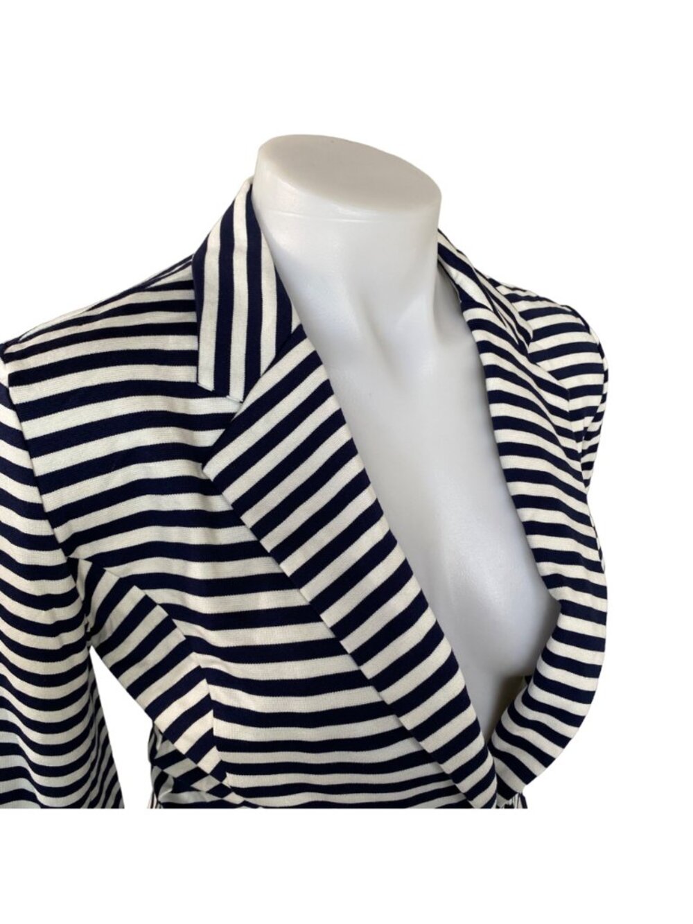 Striped Navy & White Blazer Jacket Womens Small Body Central Rayon Blend - Picture 7 of 10